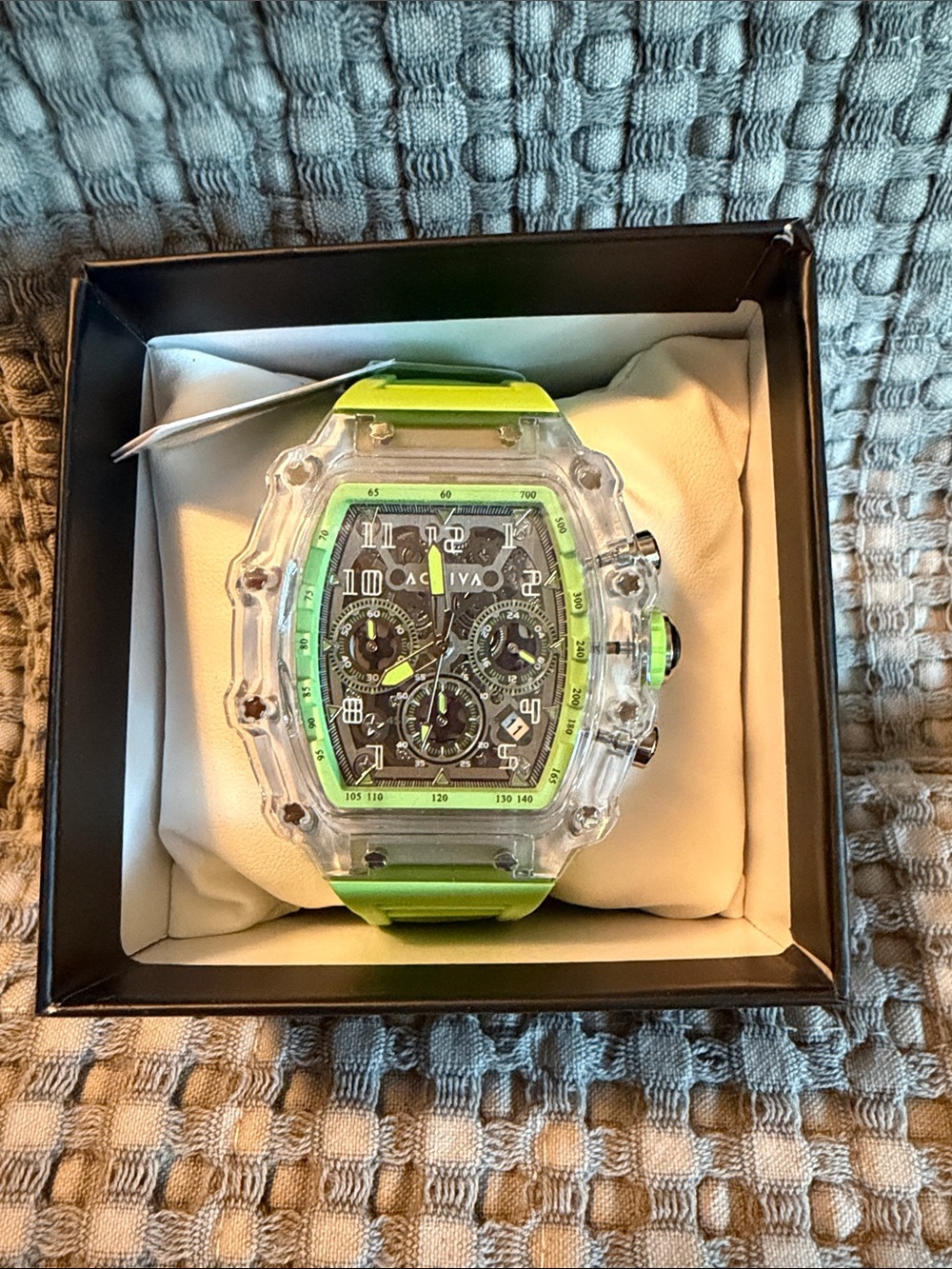 Green Activa Chronograph Sports Watch with Transparent Case